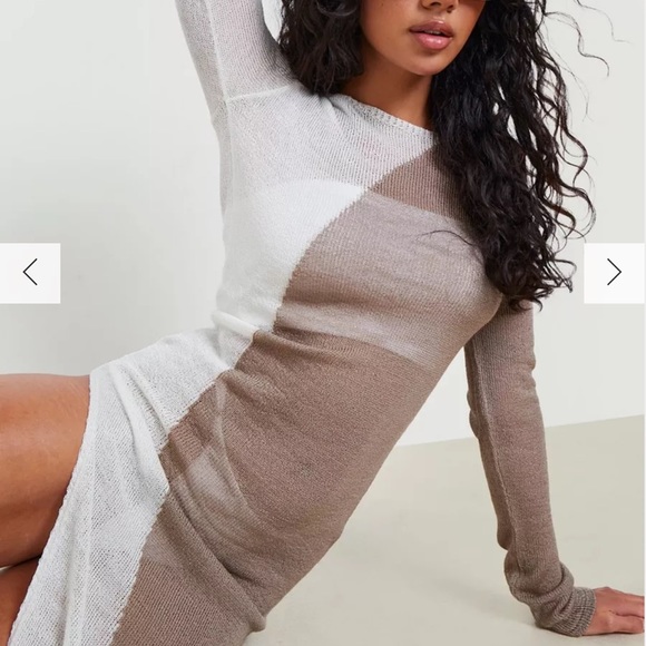 SHEER KNIT CONTRAST SLIT MAXI BEACH DRESS - Picture 4 of 8